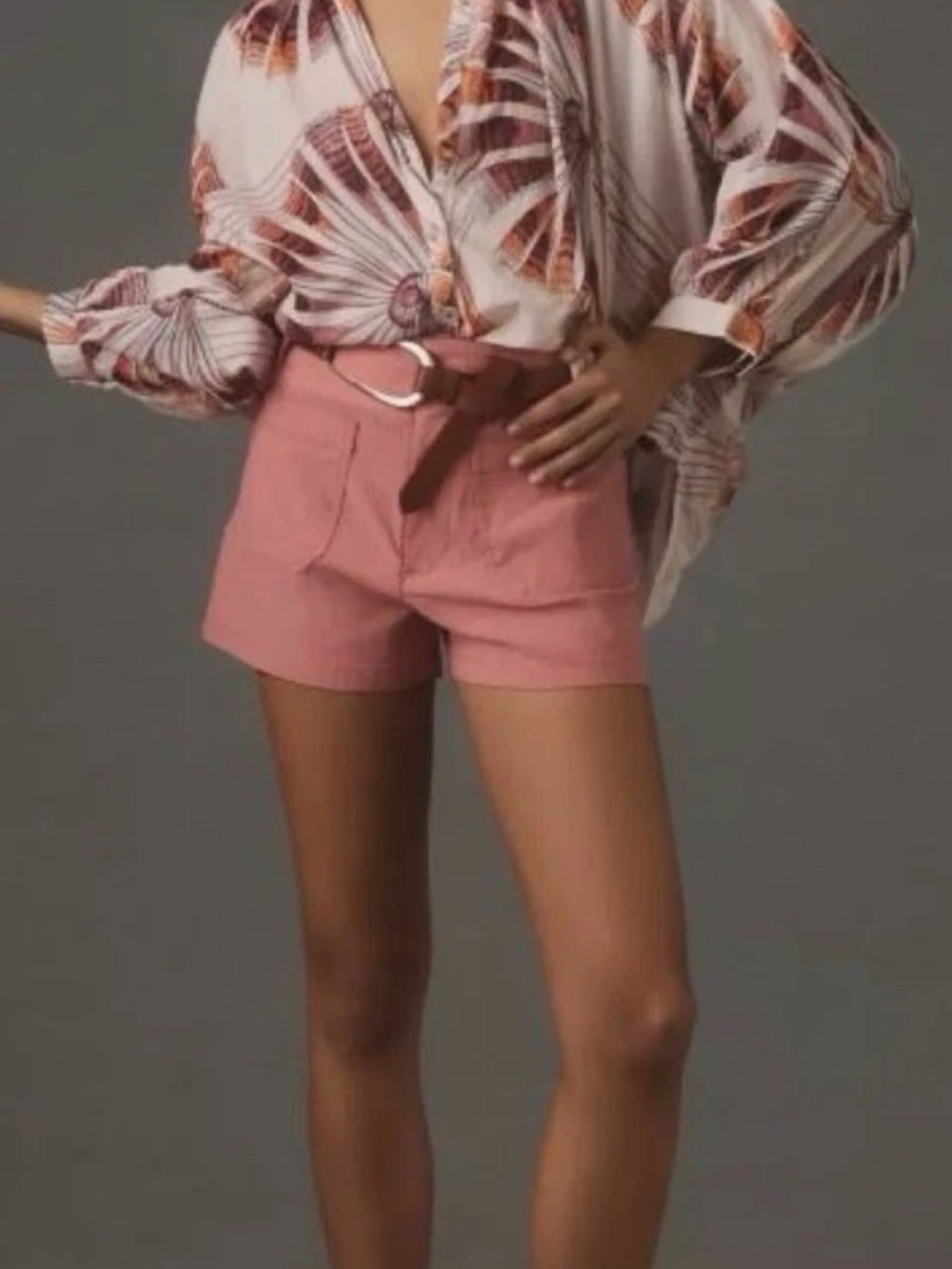 Anthropologie Maeve Colette High Rise Utility Shorts Mauve Pink Size 28 Linen - Picture 2 of 9